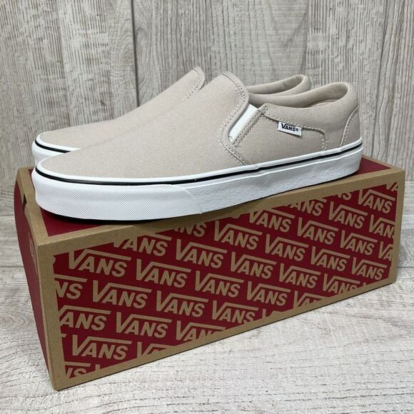 Vans Asher Men\'s Size 8.5 Slip On Shoes Canvas Taupe White Sneakers VN0A45J8K1T main image 8